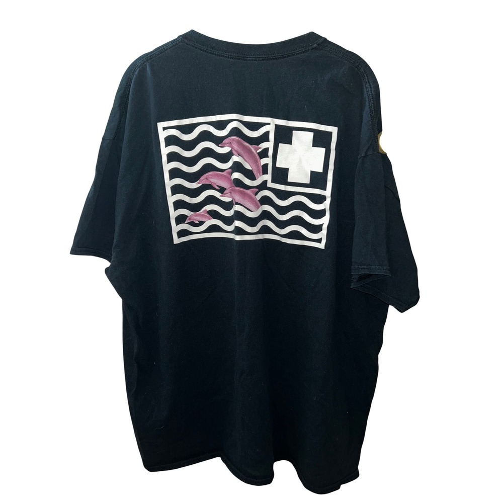 Pink Dolphin Mens XXL Black Graphic T-Shirt Pink Dolphins Flag Streetwear Tee